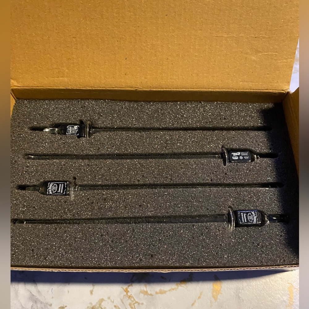 Jack Daniels Glass Drink Stirrers set of four. Limited Edition NIB
